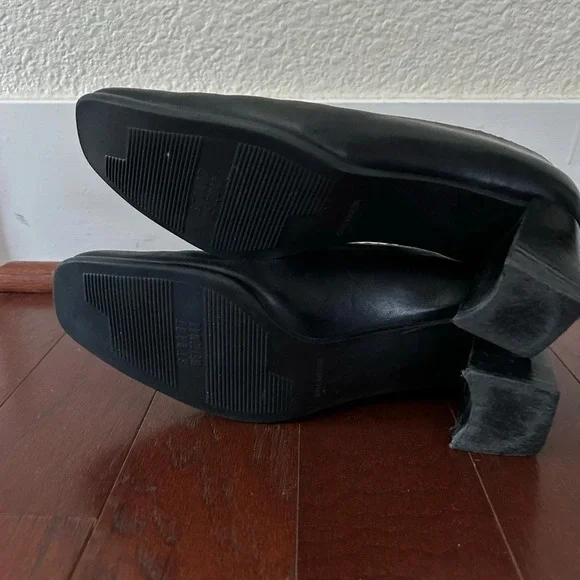 Stuart Weitzman Leather Pumps Black Acetate Trim Square-toes block heels size 7 - Picture 10 of 10